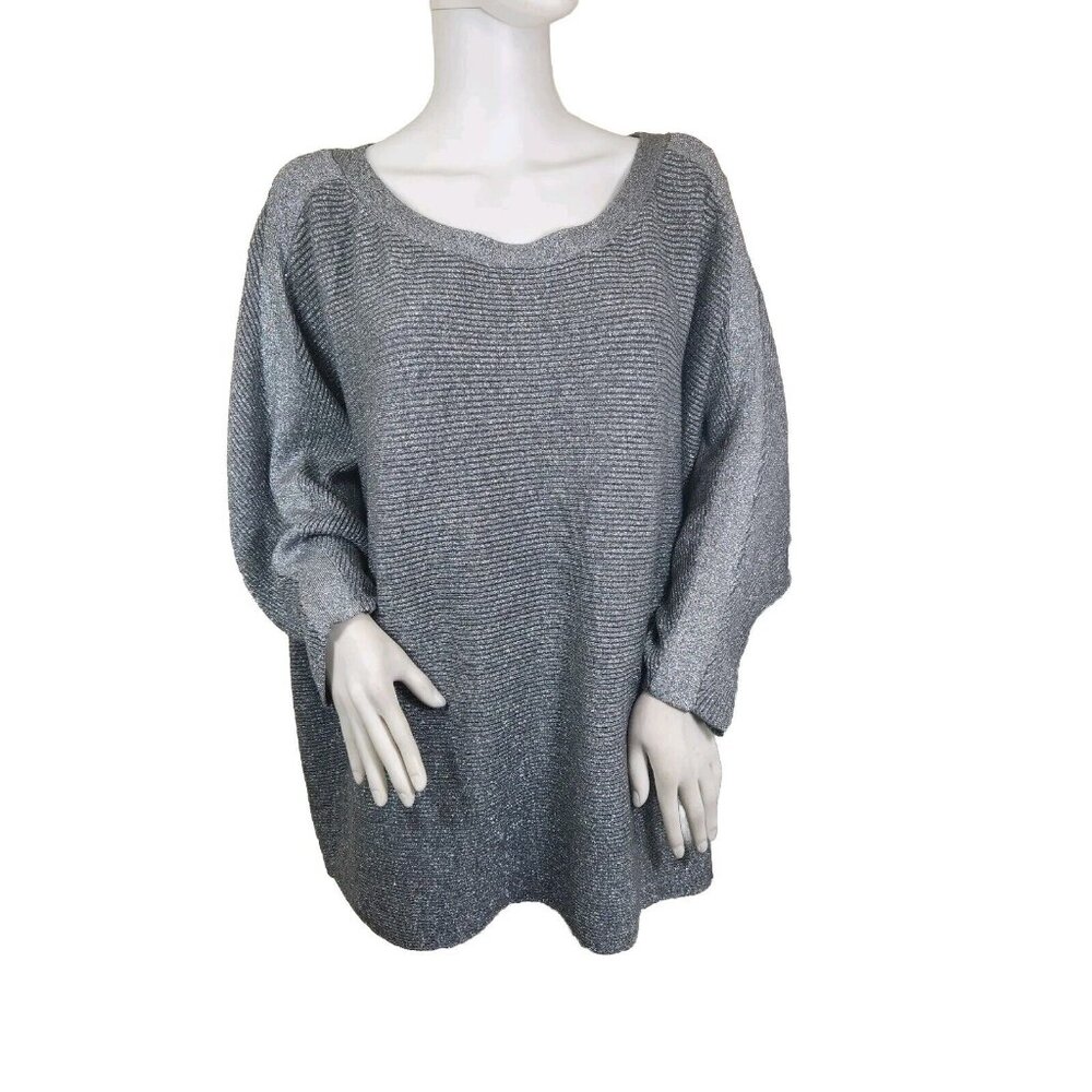 I.N.Studio Womens Size 3 X Silver top blouse plus 3/4 sleeve Crew Neck NWT --22 - Picture 1 of 10